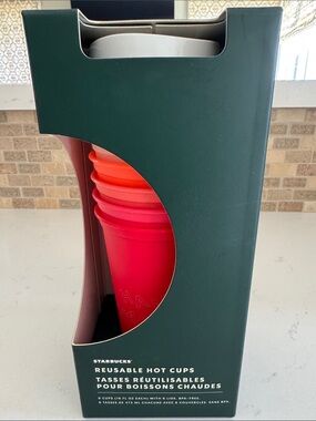 Starbucks Reusable Hot Cups in Red and Orange Gradient Set of 6 NWT